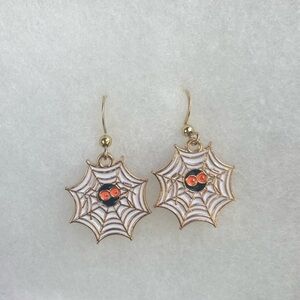 Gold and White Spider Web Earrings